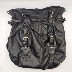 Sabina of New York Gray Leather Convertible Belted Shoulder Tote Bag Zip Pocket